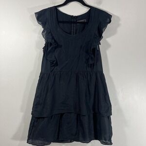 Numph Anthropologie Black Lightweight Flutter Sleeve Tiered Mini Dress Womens 36